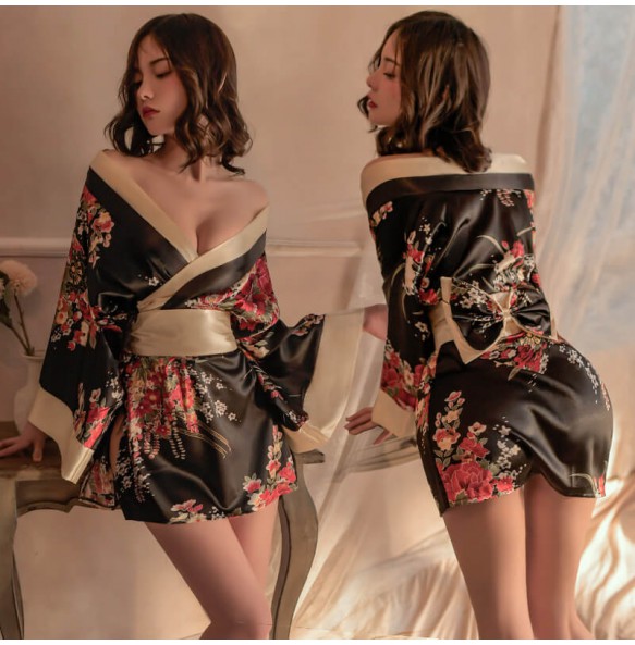 FEE ET MOI - Japanese Print Wide Sleeve Kimono (Black)
